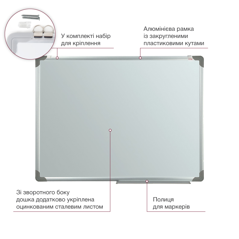 Дошка сухостиральна магнітна Axent Delta D9613, 90х120см, алюмінієва рамка